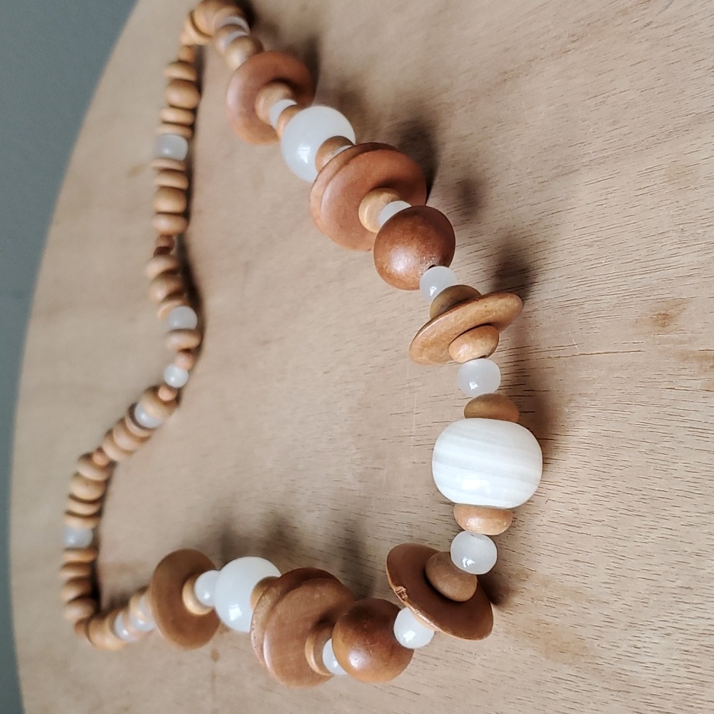 Vintage Stone and Wooden Beaded Statement Necklace